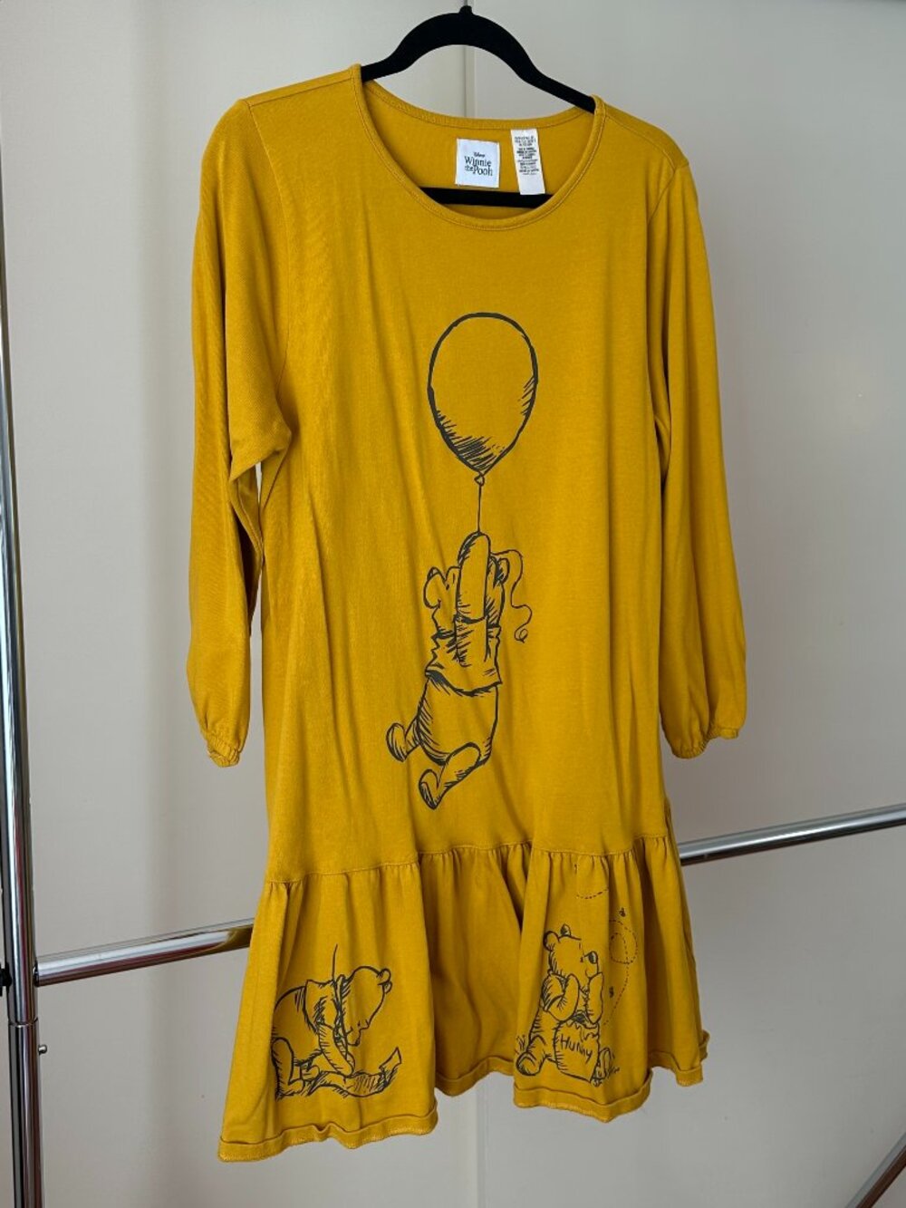 Disney Parks Winnie the Pooh Dress Women Yellow Long Sleeve Drop Waist - Size L